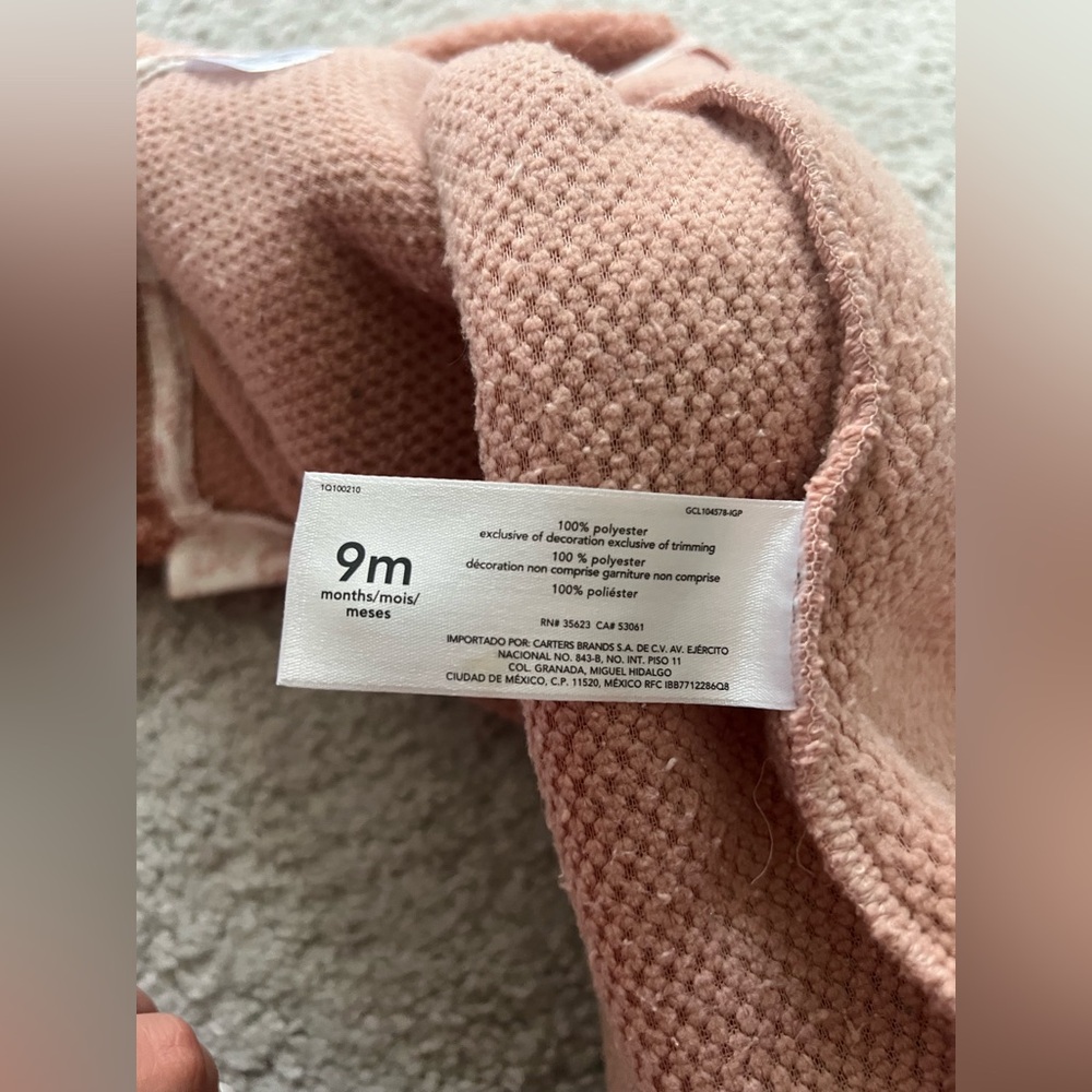 Carters Hooded One Piece Pink 9 Months - Picture 6 of 6